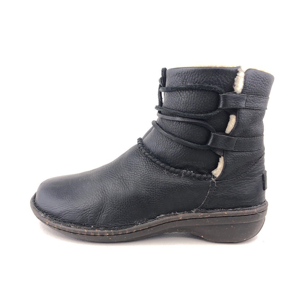 UGG Caspia Black Leather Winter Ankle Boots 8